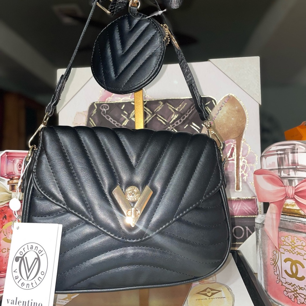 Valentino Orlandi Black Quilted Shoulder/crossbody Camera Bag NWT
